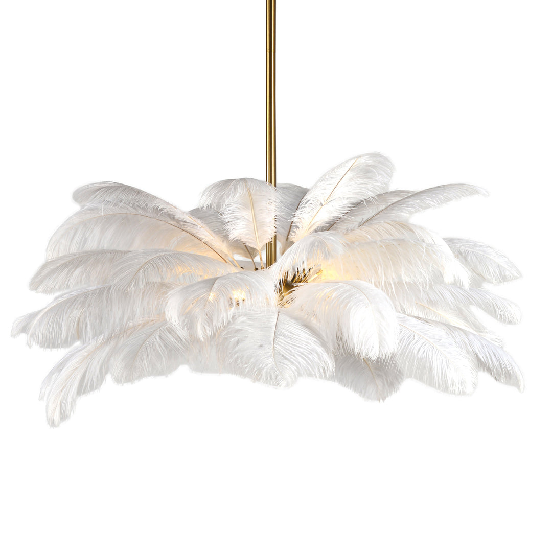 Dion Chandelier - Iron Brass and White Feathers