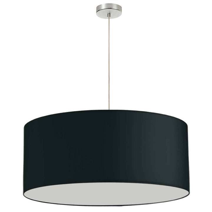 Dainolite 1 Light, 28" Drum Shade Pendant, No Bottom Diffuser, Black Fabric