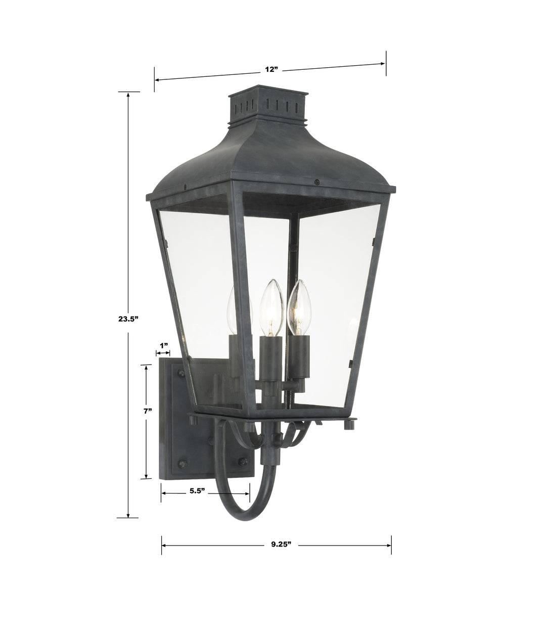 Crystorama Dumont 3 Light Graphite Outdoor Sconce