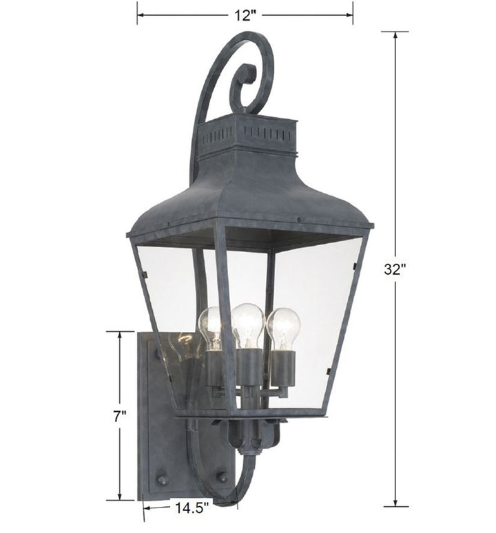 Crystorama Dumont 3 Light Graphite Outdoor Sconce