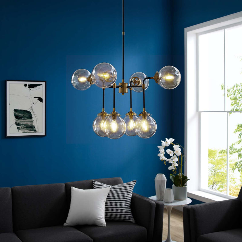 Ambition Amber Glass And Antique Brass 8 Light Pendant Chandelier