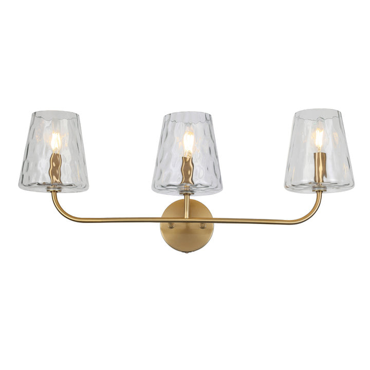 Dainolite 3 Light Incandescent Vanity Aged Brass with Clear Hammered Glass