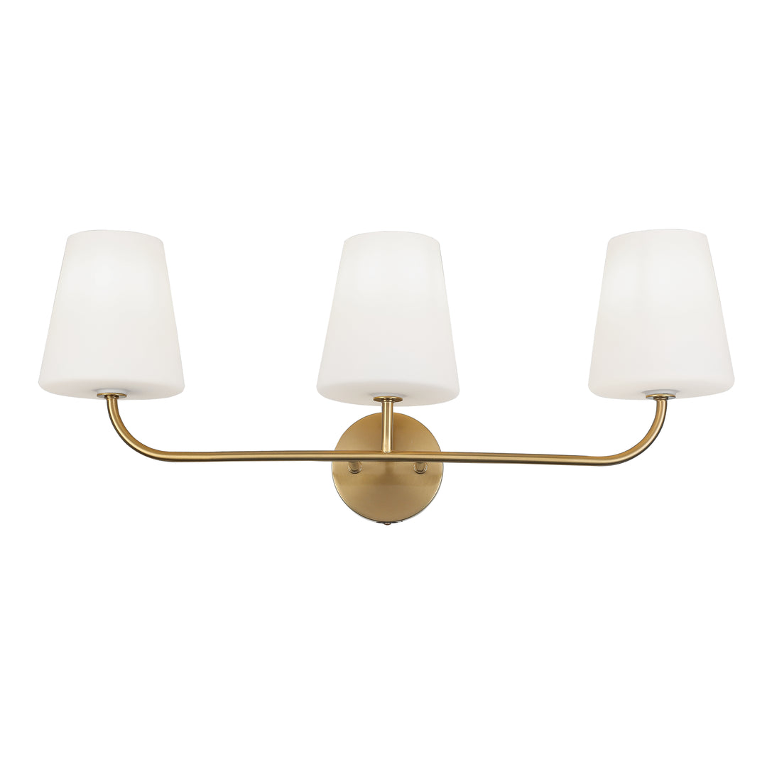 Dainolite 3 Light Incandescent Vanity Aged Brass with Clear Hammered Glass