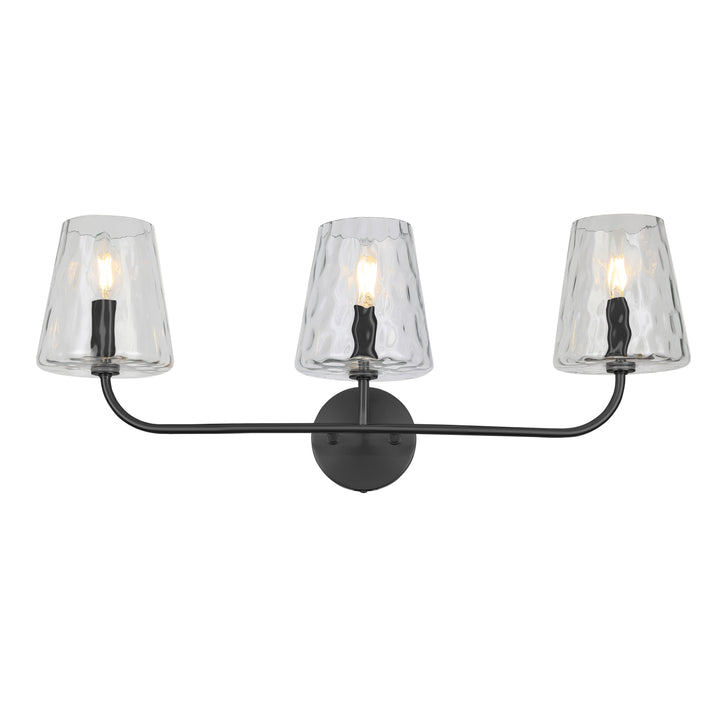 Dainolite 3 Light Incandescent Vanity Aged Brass with Clear Hammered Glass