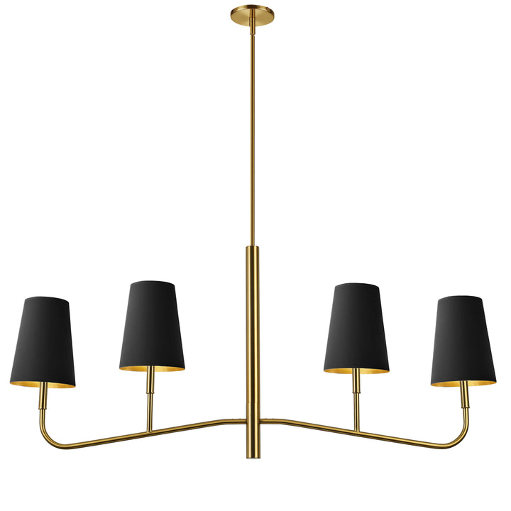 Dainolite 4 Light Incandescent Horizontal Chandelier Aged Brass with Black Shades