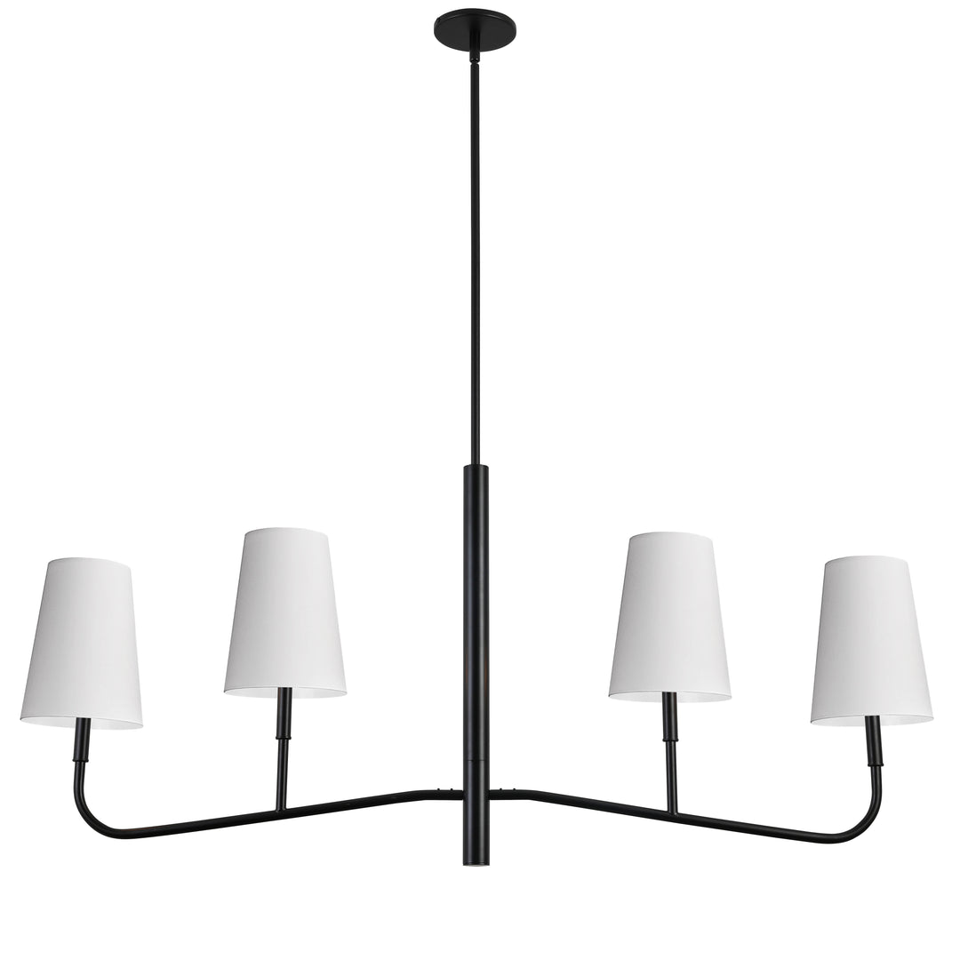 Dainolite 4 Light Incandescent Horizontal Chandelier Aged Brass with Black Shades