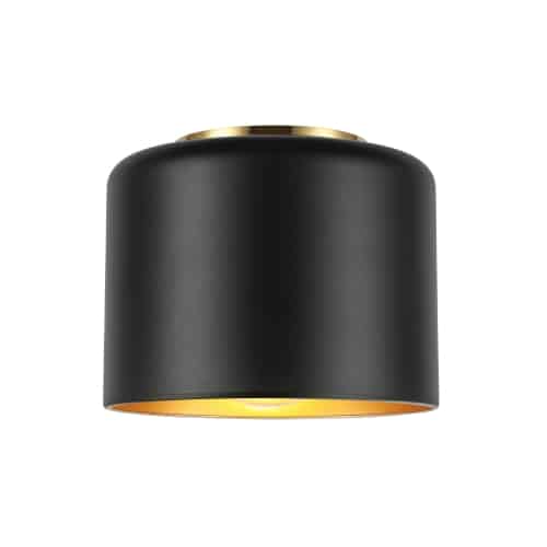 Dainolite 1 Light Incandescent Flush Mount, Aged Brass w/ Matte Black &Gold Shade