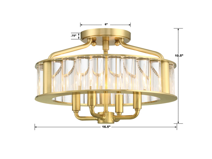 Crystorama Libby Langdon Farris 4 Light Aged Brass Semi Flush Mount