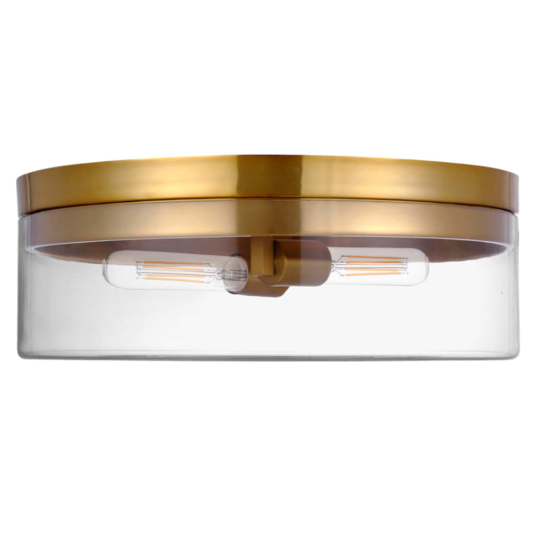 Dainolite 2 Light Incandescent Flush Mount Aged Brass with Clear Glass