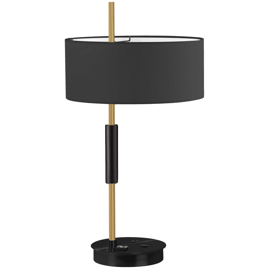 Dainolite 1 Light Incandescent Table Lamp, Matte Black & Aged Brass w/ BK Shade