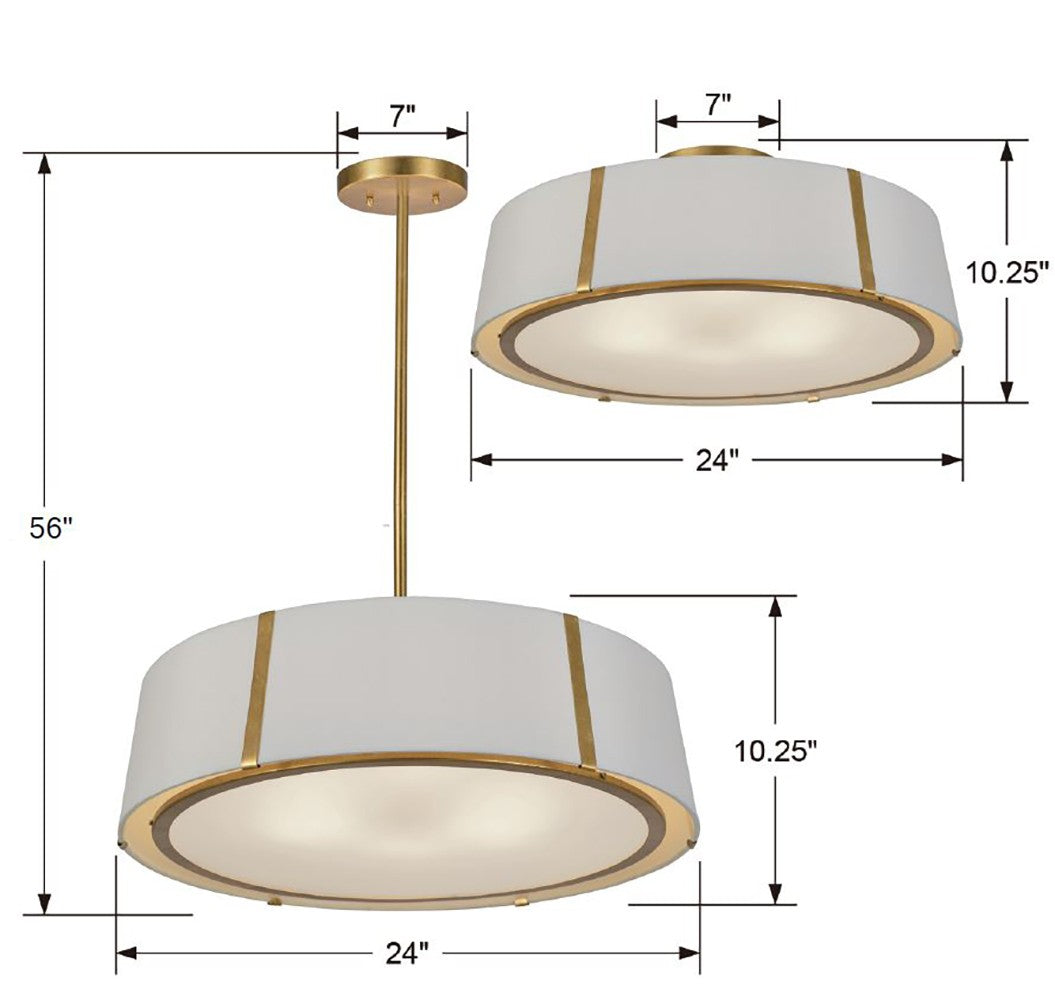 Crystorama Fulton 6 Light Antique Gold Semi Flush Mount