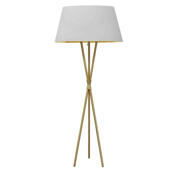 Dainolite 1 Light 3 Legged Aged Brass Floor Lamp, with White/Gold Shade