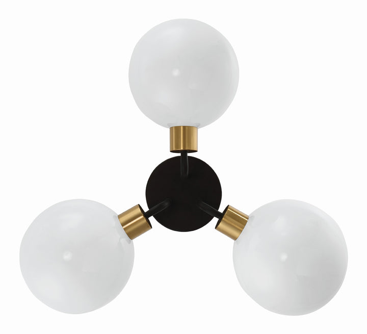 Crystorama Gigi 3 Light Black + Aged Brass Semi Flush Mount