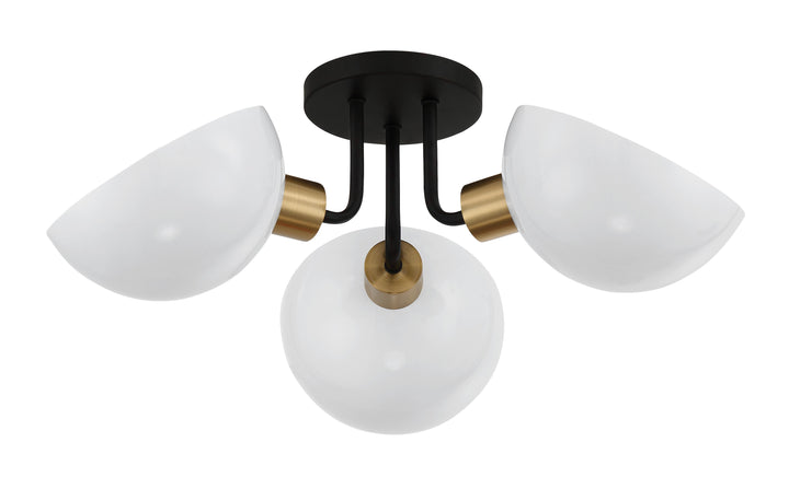 Crystorama Gigi 3 Light Black + Aged Brass Semi Flush Mount