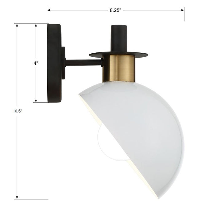 Crystorama Gigi 1 Light Black + Aged Brass Sconce