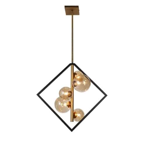 Dainolite 5 Light Pendant, Matte Black / Vintage Bronze Finish, Champagne Glass