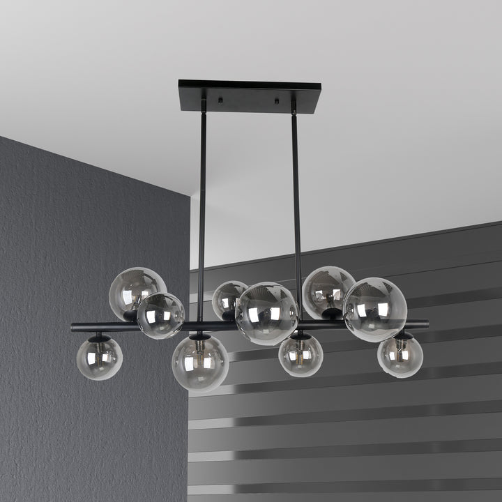 Dainolite 10 Light Halogen Horizontal Pendant Matte Black Finish with Smoked Glass