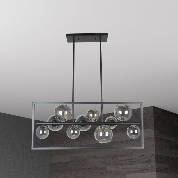 Dainolite 10 Light Halogen Horizontal Pendant, Matte Black with Clear Glass