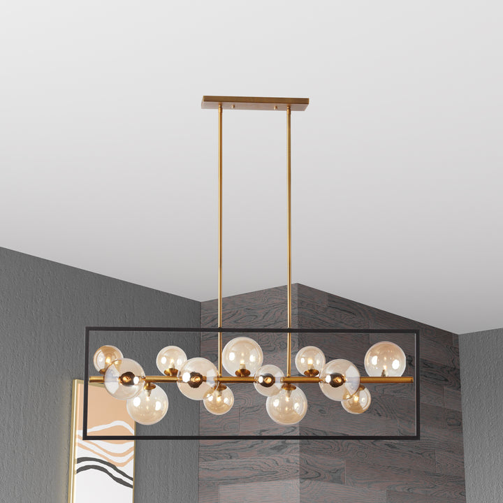 Dainolite 13 Light Pendant, Matte Black / Vintage Bronze Finish, Champagne Glass