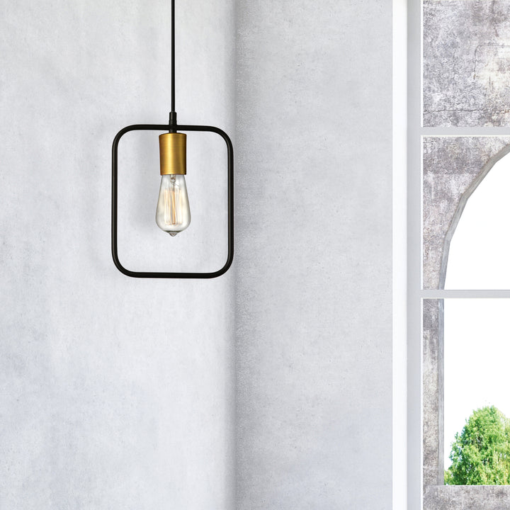 Dainolite 1 Light Pendant, Matte Black & Vintage Bronze Finish