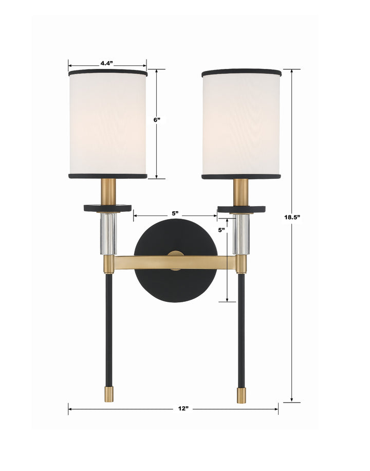 Crystorama Hatfield 2 Light Black Forged + Vibrant Gold Sconce