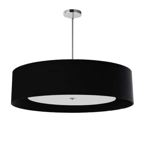 Dainolite 4 Light Polished Chrome Helena Pendant w/ Black Shade and White Fabric Diffuser