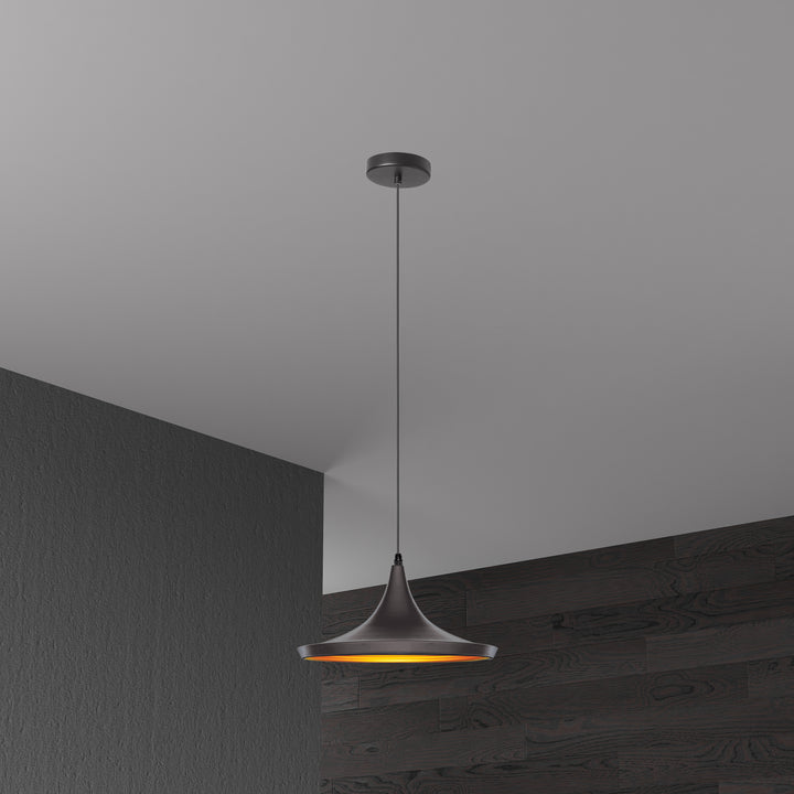 Dainolite 1 Light Pendant, Matte Black / Gold