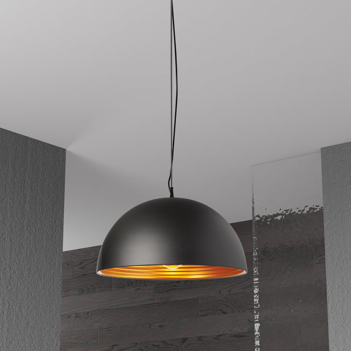 Dainolite 1 Light Pendant, Matte Black / Gold