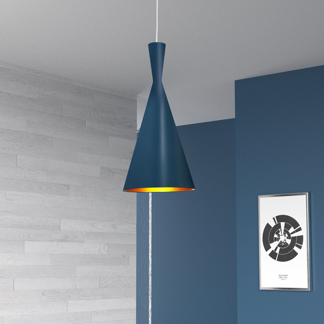 Dainolite 1 Light Incandescent Pendant, Matte Black w/Gold Pebbled Interior