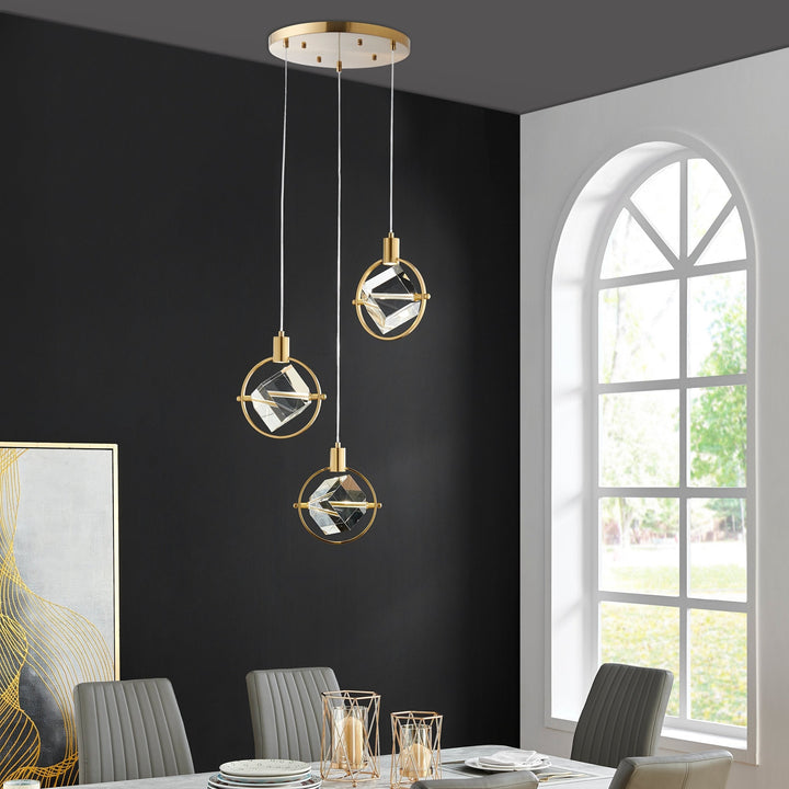 Hollywood Cube 3 Light Pendant // Gold