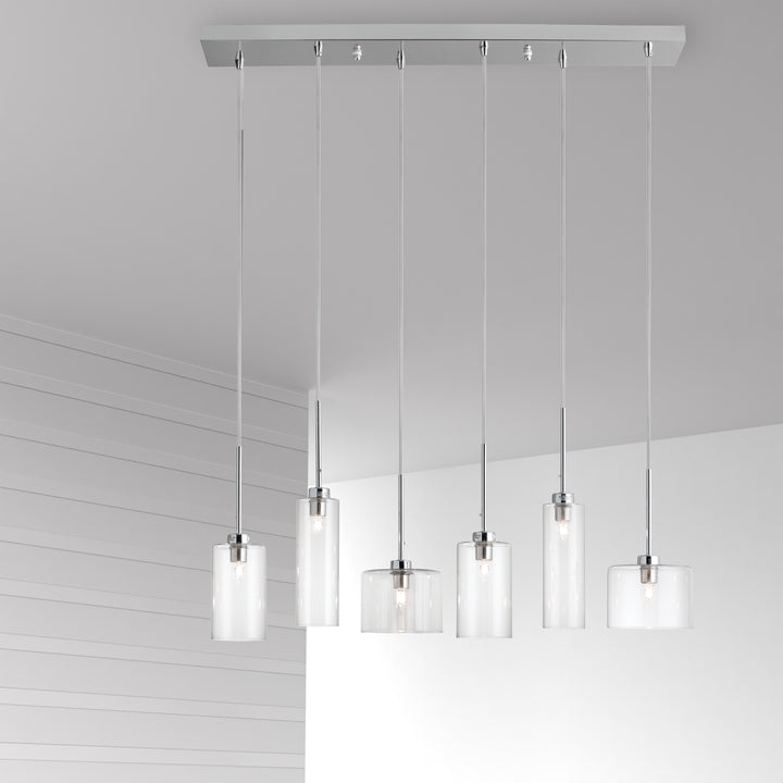 Dainolite 6 Light Halogen Horizontal Pendant, Aged Brass with Clear Glass