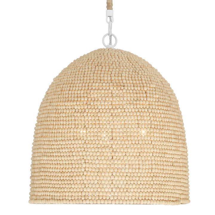 Crystorama Jasper 3 Light Matte White + Natural Wood Pendant