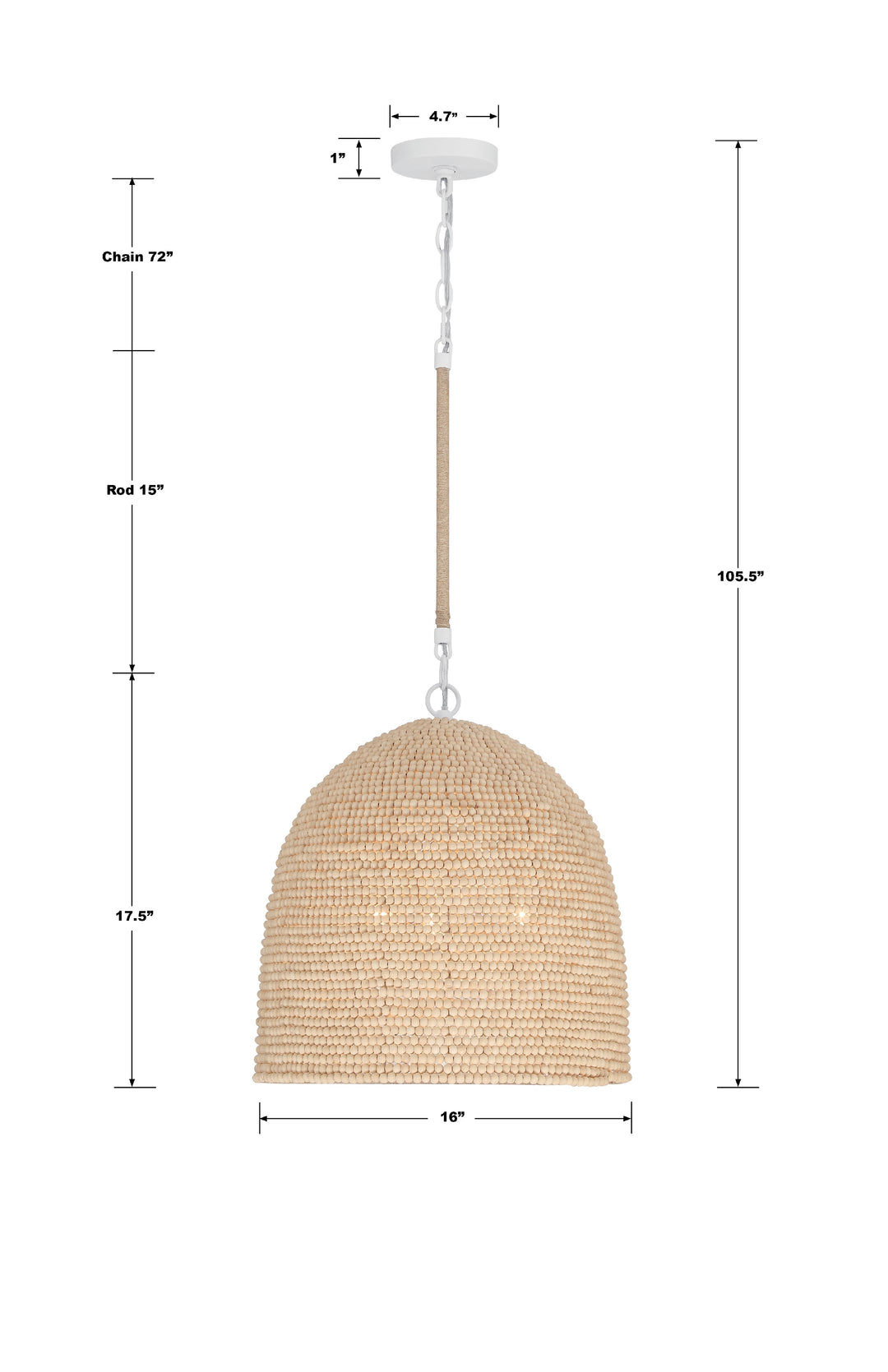 Crystorama Jasper 3 Light Matte White + Natural Wood Pendant