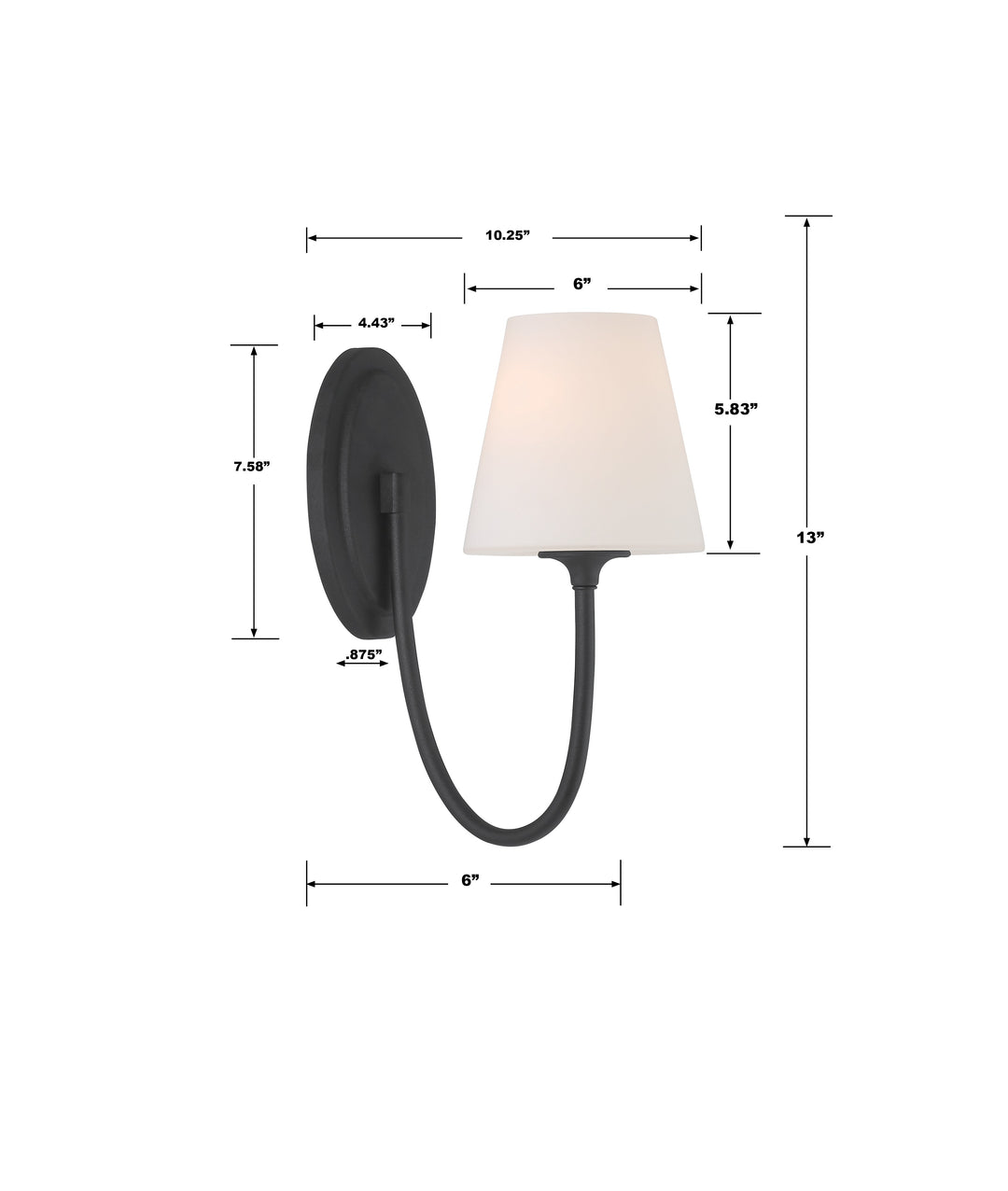 Crystorama Juno 1 Light Black Forged Sconce