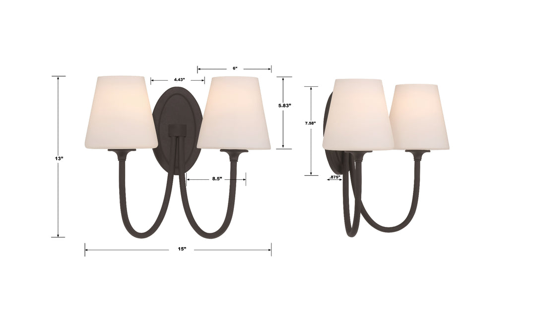 Crystorama Juno 2 Light Black Forged Sconce