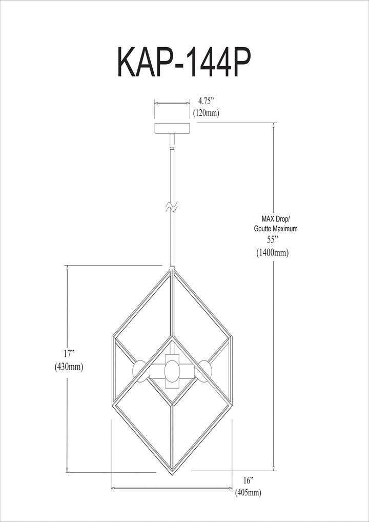 Dainolite 4 Light Pendant, Polished Chrome / Matte Black Finish