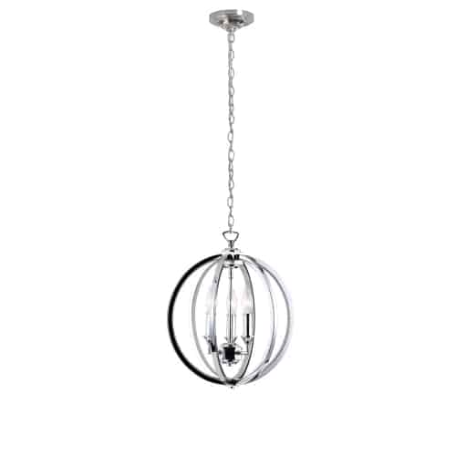 Dainolite 3 Light Chandelier With Crystal Studded Banding, Polished Chrome Finish