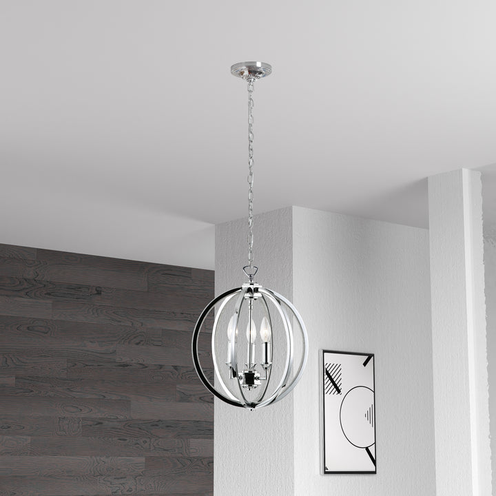 Dainolite 3 Light Chandelier With Crystal Studded Banding, Polished Chrome Finish