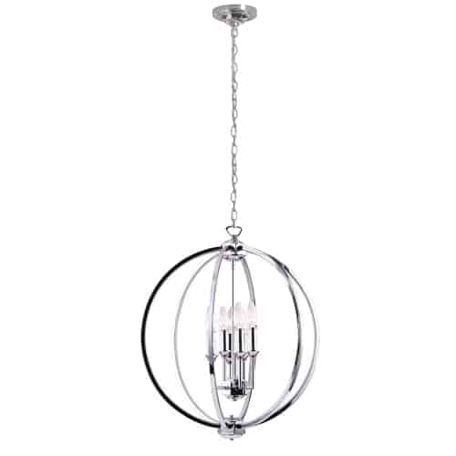 Dainolite 6 Light Chandelier With Crystal Studded Banding, Polished Chrome Finish