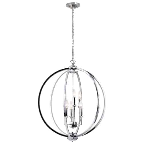 Dainolite 6 Light Chandelier With Crystal Studded Banding, Polished Chrome Finish