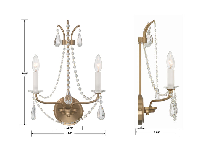 Crystorama Karrington 2 Light Aged Brass Sconce