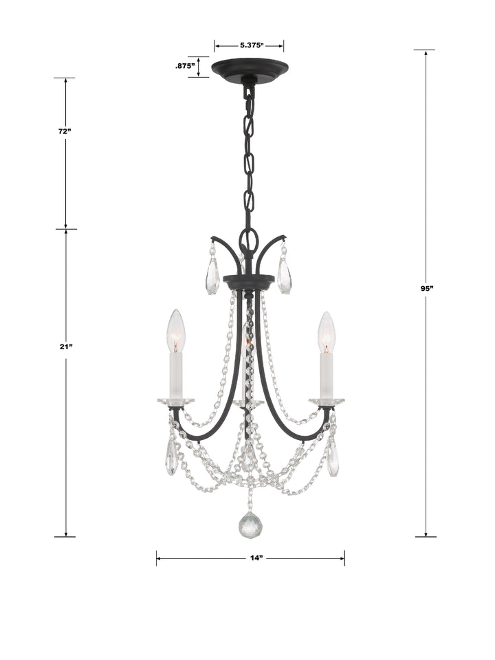 Crystorama Karrington 3 Light Aged Brass Mini Chandelier