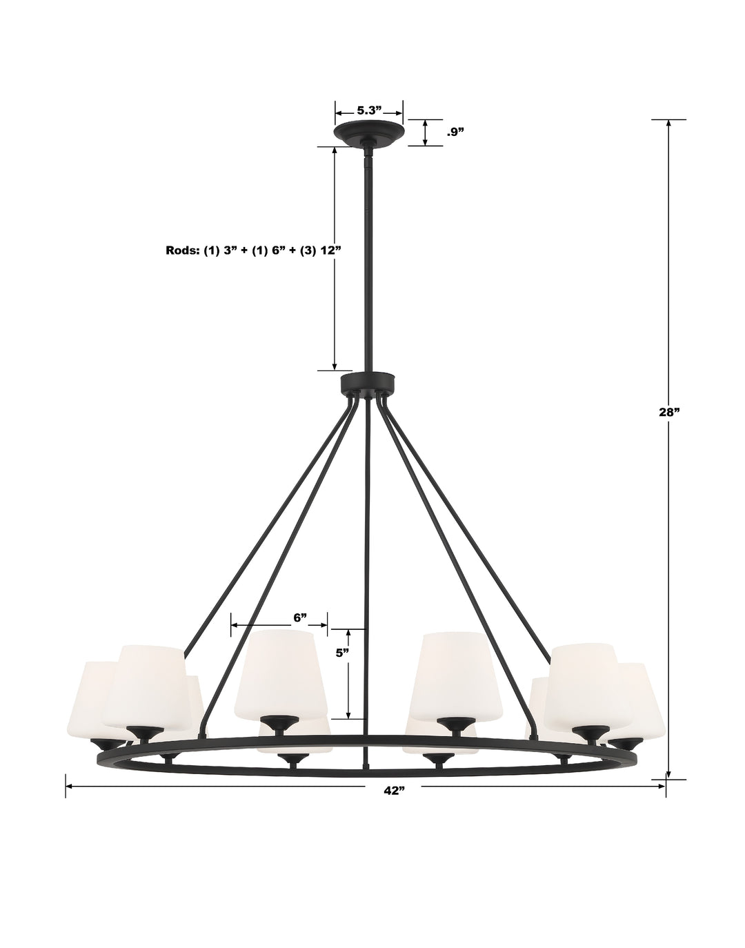 Crystorama Keenan 10 Light Matte Black Chandelier