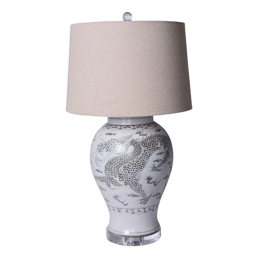 Hong Wu Dragon Jar Table Lamp Brown Shade