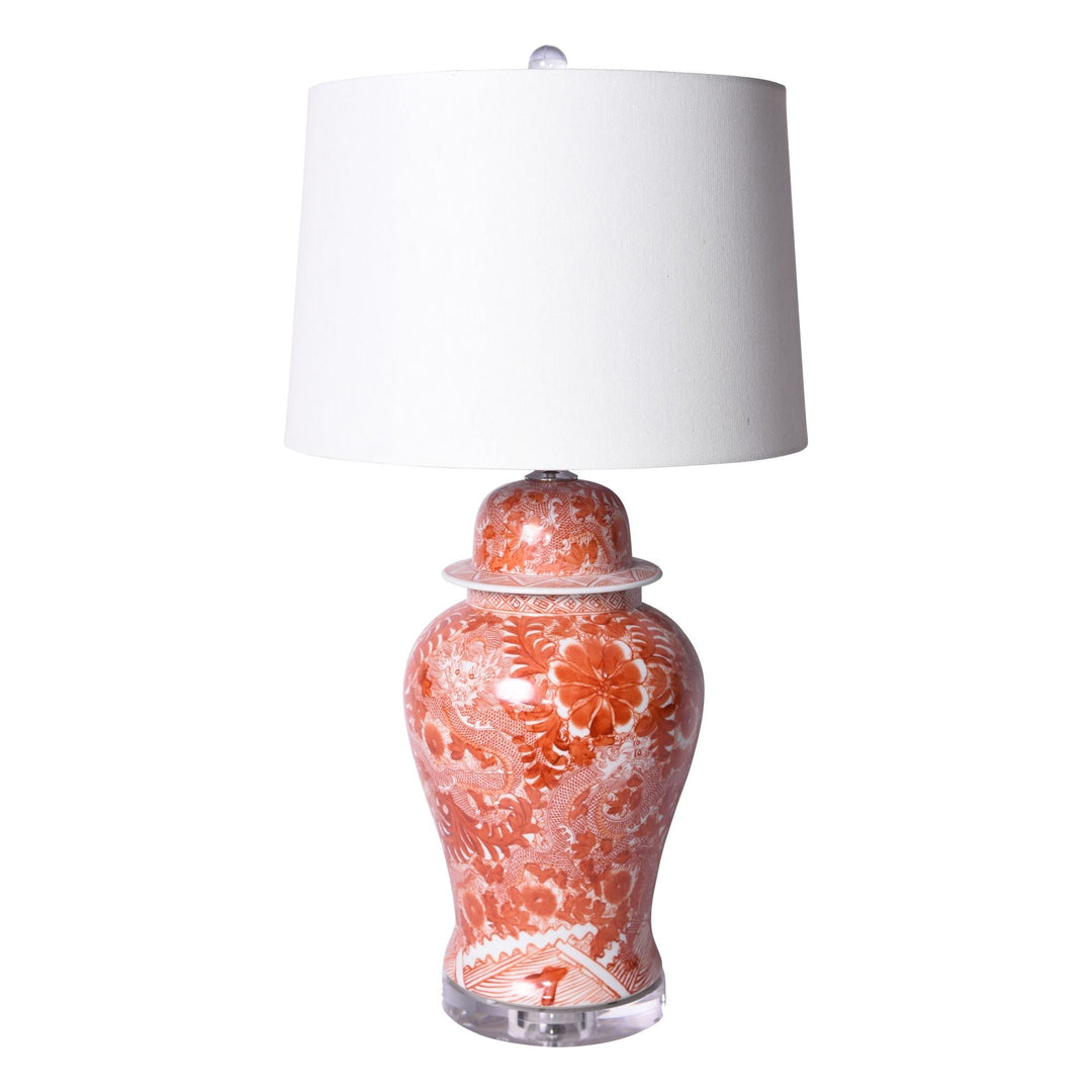 Orange Dragon Temple Jar Table Lamp