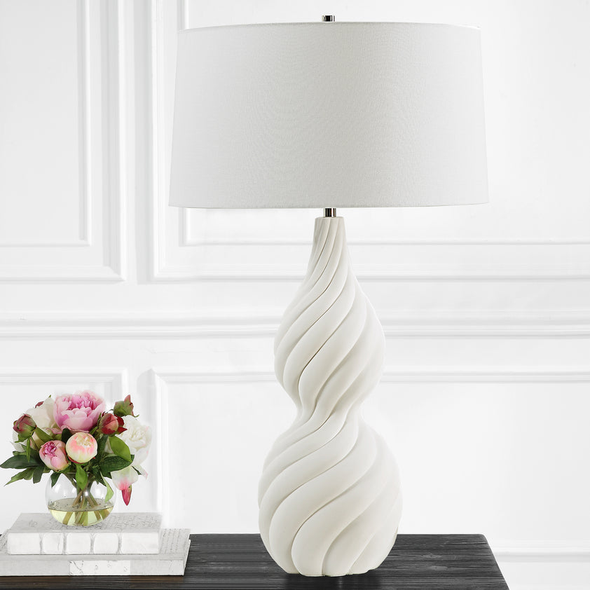 Twisted Swirl White Table Lamp