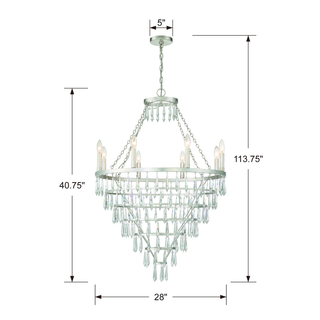 Crystorama Lucille 8 Light Antique Silver Chandelier