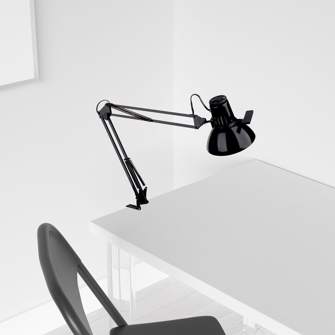 Dainolite Desktop Task Lamp, Gloss Black, 36" Reach