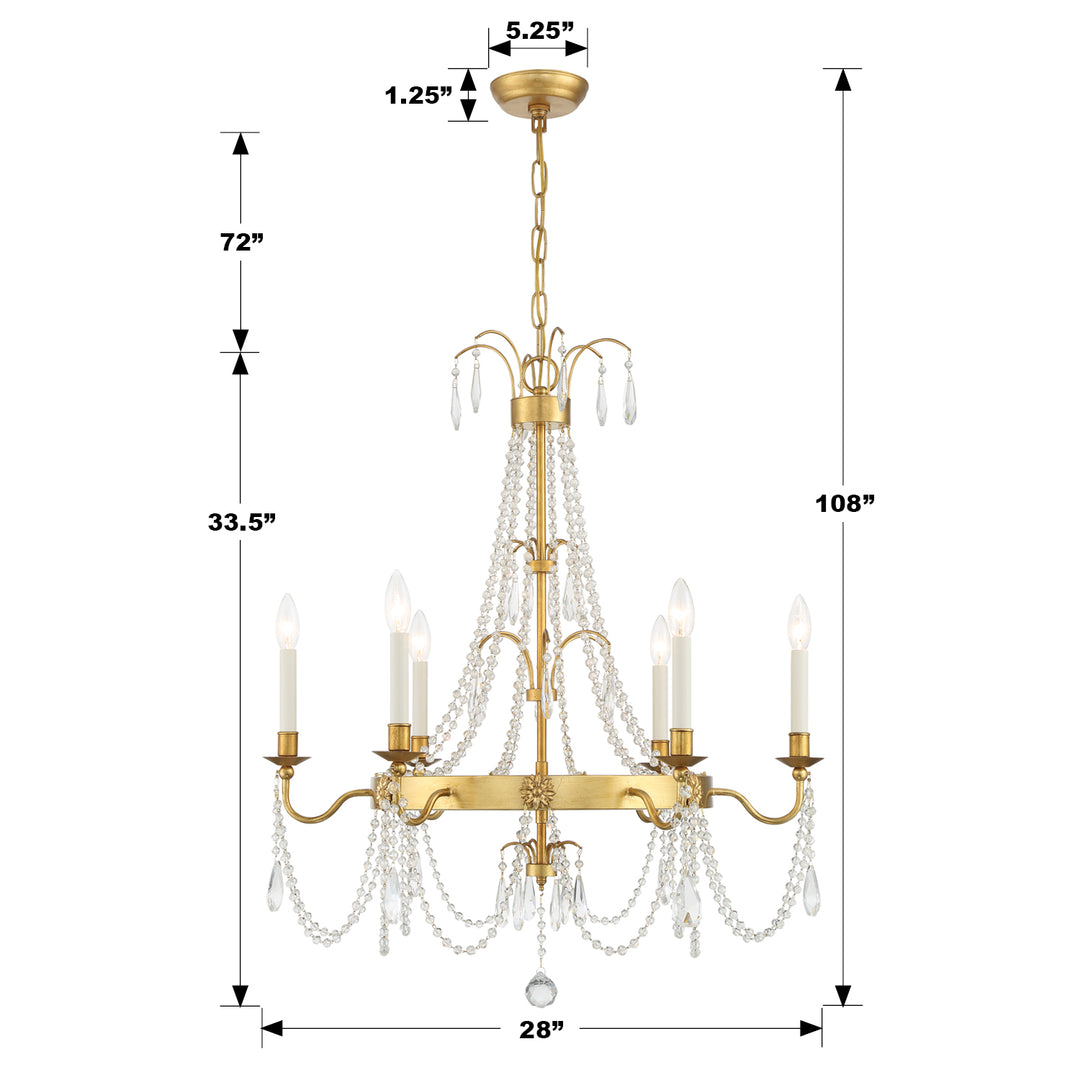 Crystorama Maizey 6 Light Antique Gold Chandelier