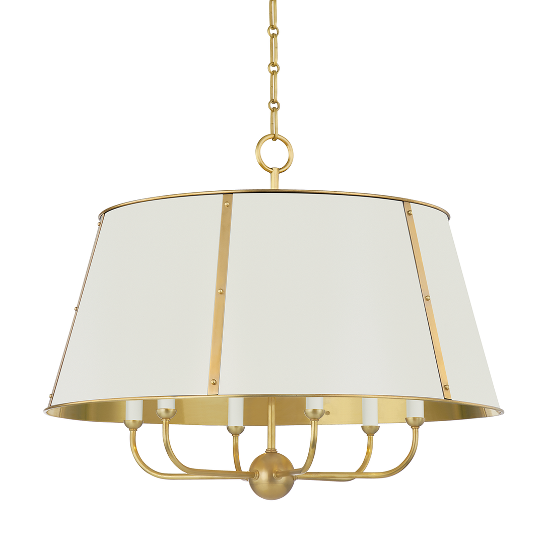 Cambridge 6 Light Chandelier - Aged Brass/Off White